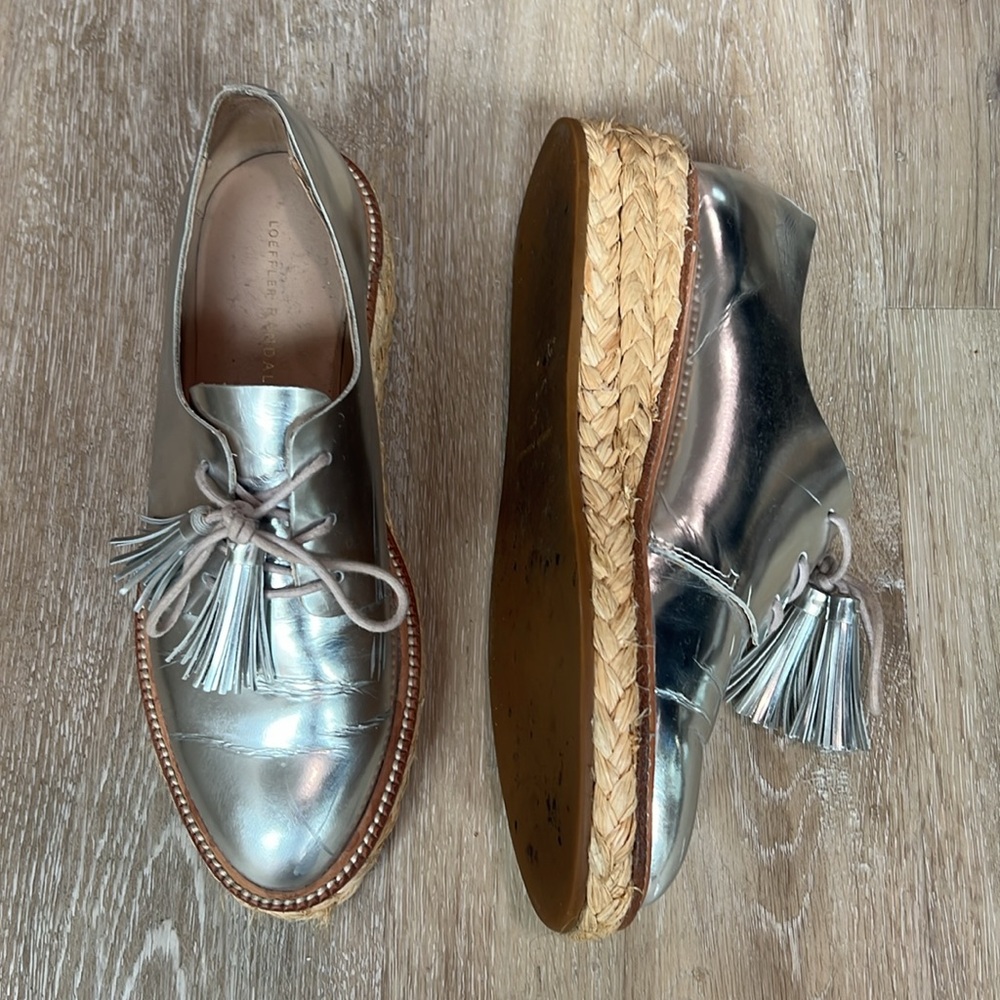 LOEFFLER RANDALL silver straw oxford wedge